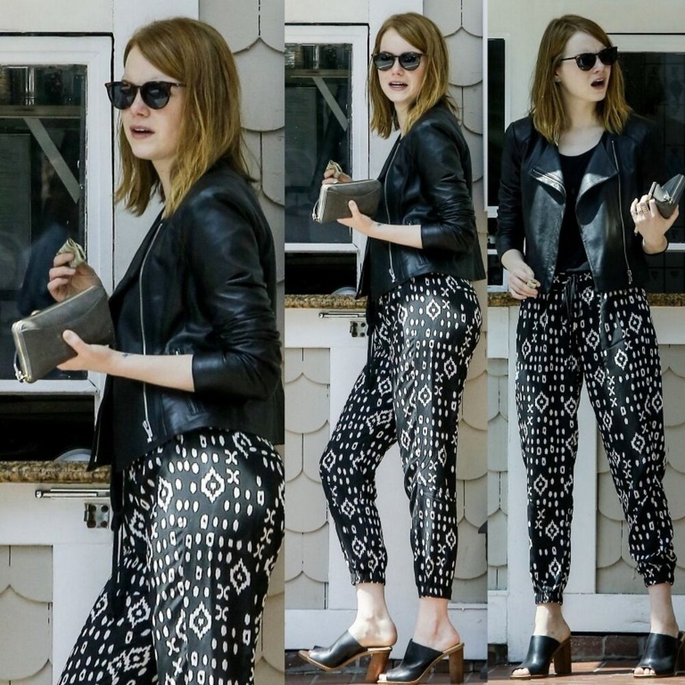 Pam & Gela Silk Cropped Pants – Black Multi Ikat | ASO Emma Stone Size M